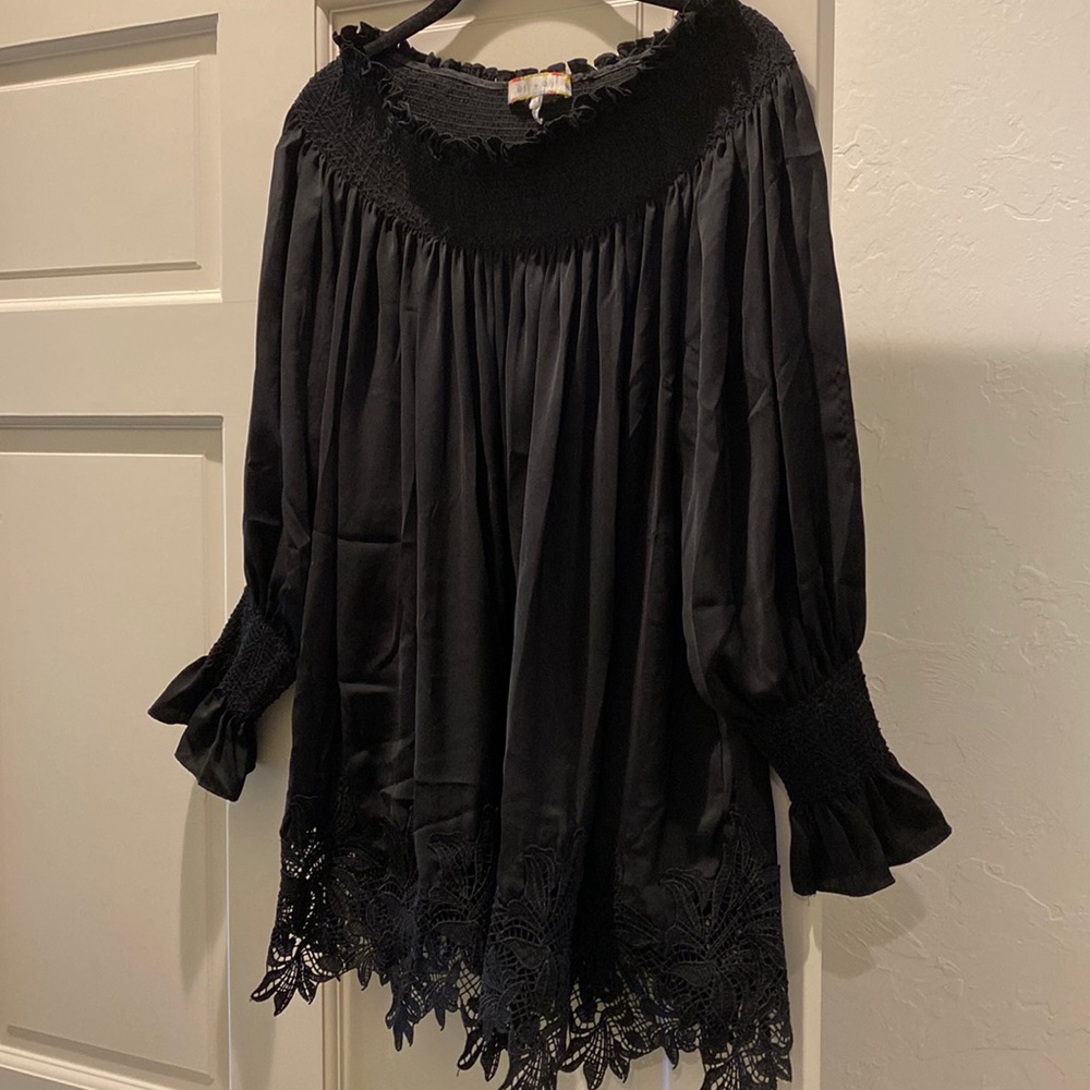 Anthropologie Black off the shoulder top with lace detail